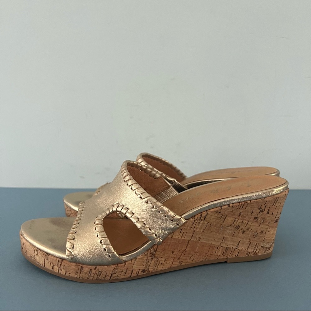 Jack Rogers Metallic Gold Cork Wedge Sandals - Picture 4 of 7